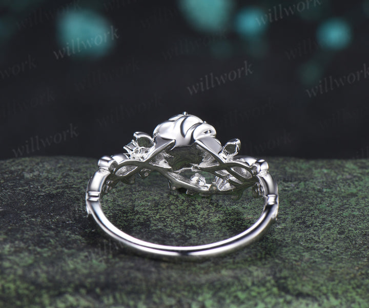 Round moonstone floral leaf ring infinity twisted alexandrite leaf engagement ring nature inspired bridal ring