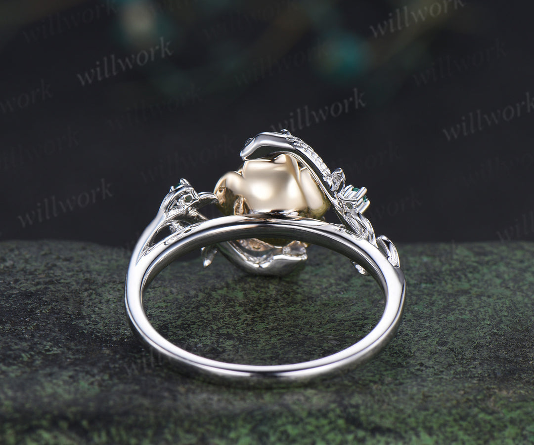 Round cut ruby florla ring two gold tone engagement ring unique emerald leaf twig snake ring gifts for women