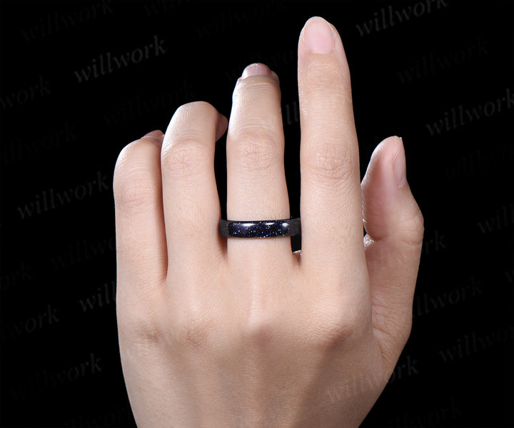 5mm blue sandstone solitaire ring Galaxy stone full eternity band rough stone men wedding ring