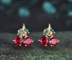 Round cut ruby earrings marquise emerald accent lovely cherry stud earrings gifts for her