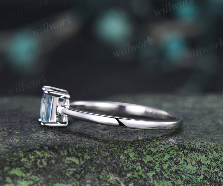 Princess Cut Aquamarine Engagement Ring Dainty Solitaire Ring March Birthstone Jewelry Gift