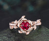 5mm round ruby floral engagement ring twig leaf diamond nature inspired ring half eternity band promise anniversary gifts