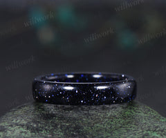 5mm blue sandstone solitaire ring Galaxy stone full eternity band rough stone men wedding ring