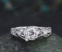 Round cut IGI Lab grown diamond engagement ring moon star ring unique celestial bridal wedding ring