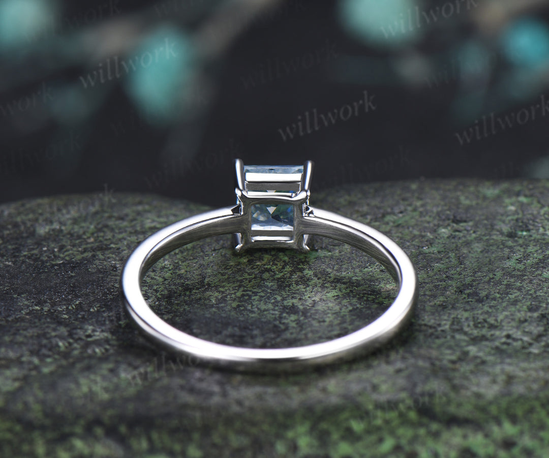 Princess Cut Aquamarine Engagement Ring Dainty Solitaire Ring March Birthstone Jewelry Gift
