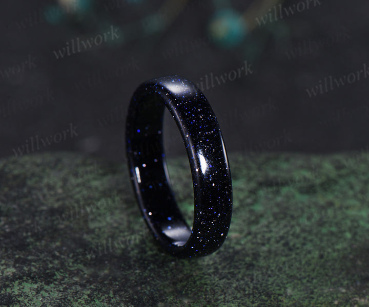 5mm blue sandstone solitaire ring Galaxy stone full eternity band rough stone men wedding ring