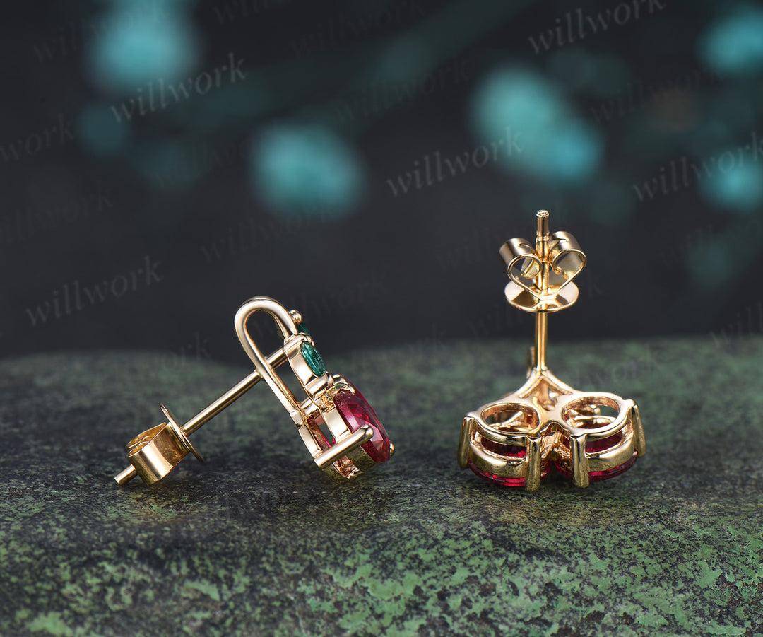 Round cut ruby earrings marquise emerald accent lovely cherry stud earrings gifts for her