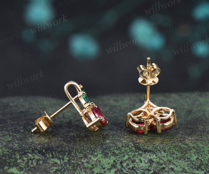Round cut ruby earrings marquise emerald accent lovely cherry stud earrings gifts for her