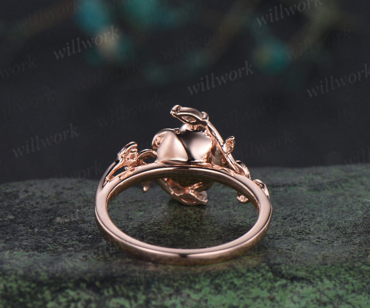 Round cut alexandrite engagement ring rose gold floral leaf vine marquise diamond ring vintage promise bridal ring