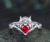 Unique owl engagement ring round ruby wedding ring amethyst accents twig vine cute owl ring for women