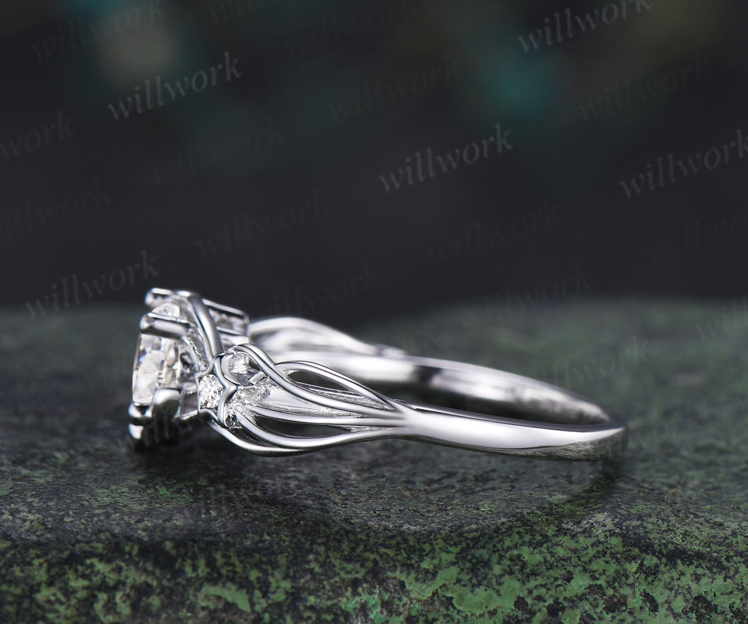 Round cut IGI Lab grown diamond engagement ring moon star ring unique celestial bridal wedding ring