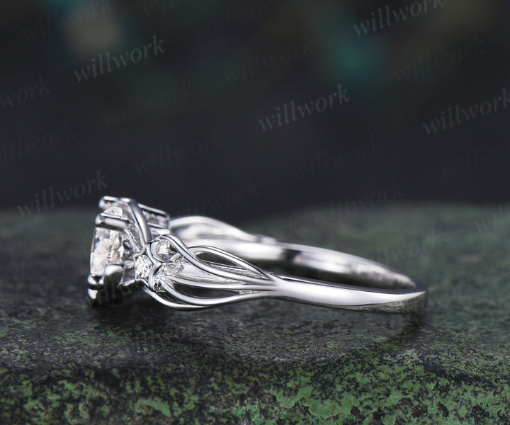 Round cut IGI Lab grown diamond engagement ring moon star ring unique celestial bridal wedding ring