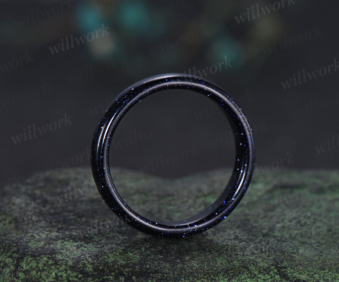 5mm blue sandstone solitaire ring Galaxy stone full eternity band rough stone men wedding ring