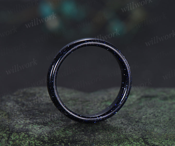 5mm blue sandstone solitaire ring Galaxy stone full eternity band rough stone men wedding ring