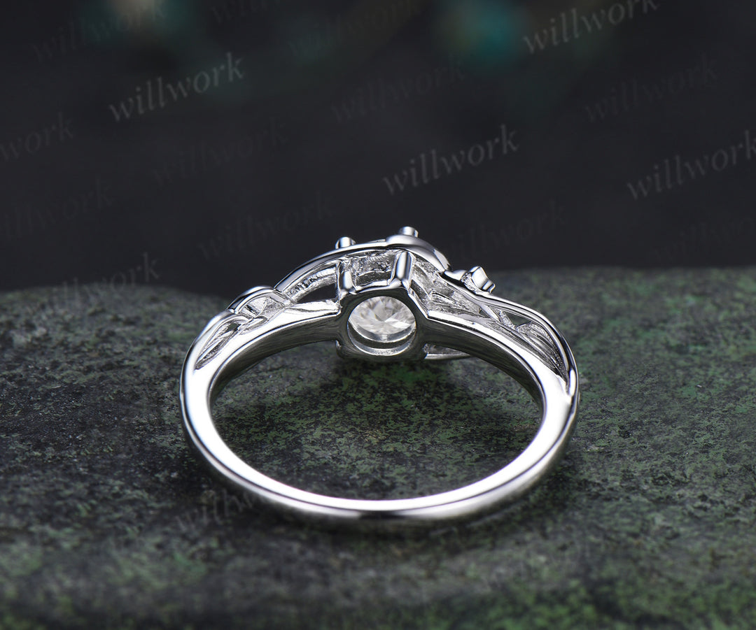 Round cut IGI Lab grown diamond engagement ring moon star ring unique celestial bridal wedding ring
