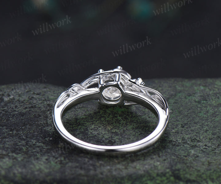 Round cut IGI Lab grown diamond engagement ring moon star ring unique celestial bridal wedding ring