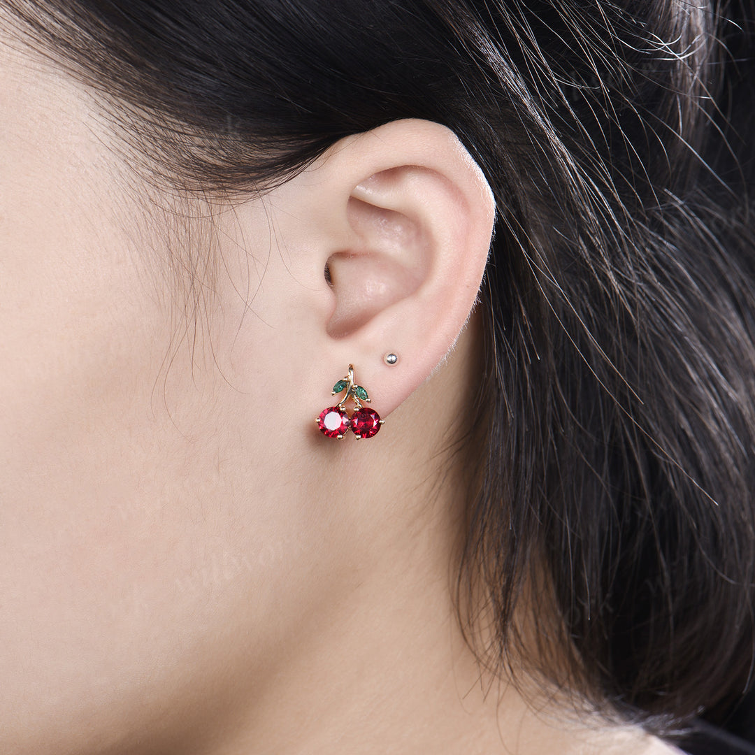 Round cut ruby earrings marquise emerald accent lovely cherry stud earrings gifts for her