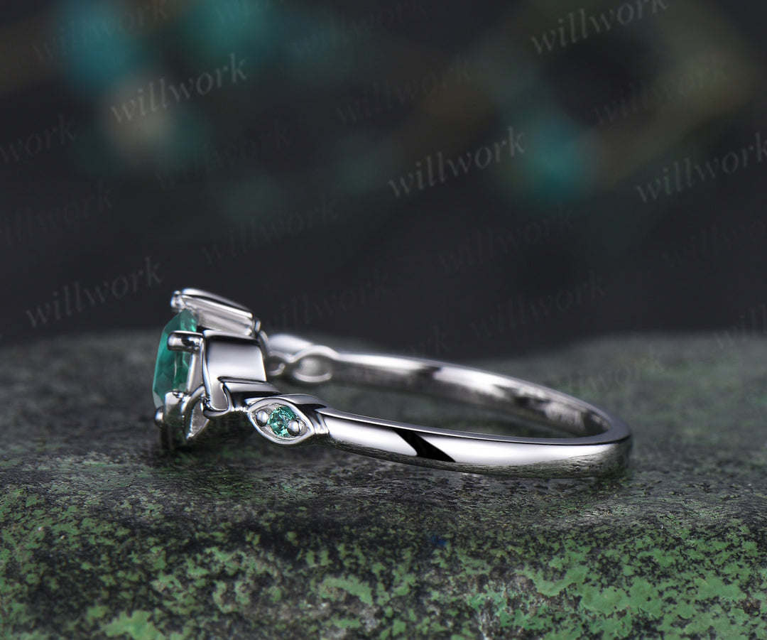 Unique moon emerald ring art deco round cut emerald celtic knot engagement ring May birthstone wedding anniversary gifts