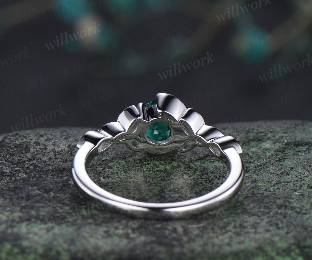 Unique moon emerald ring art deco round cut emerald celtic knot engagement ring May birthstone wedding anniversary gifts