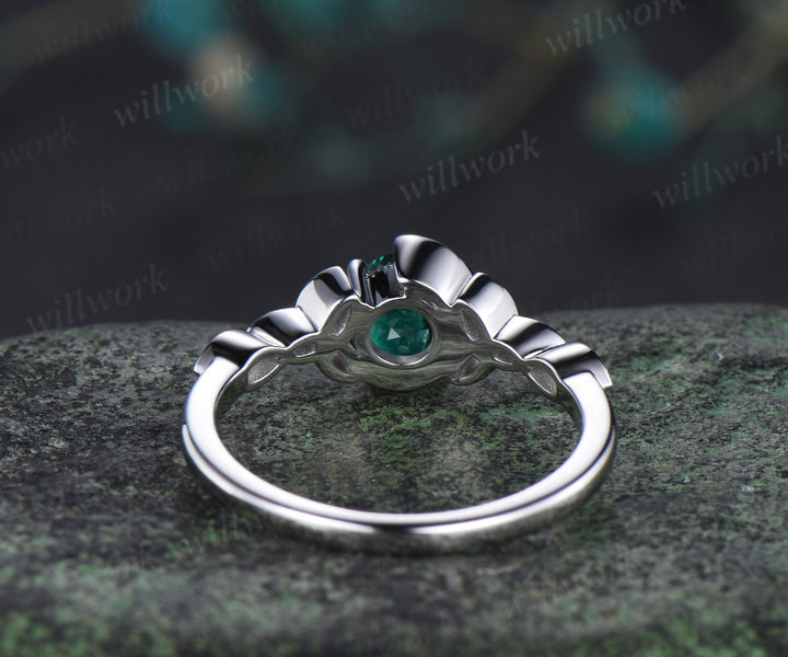 Unique moon emerald ring art deco round cut emerald celtic knot engagement ring May birthstone wedding anniversary gifts