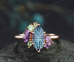 Marquise fantasy cut alexandrite engagement ring retro cluster peridot amethyst bridal wedding ring June birthstone ring