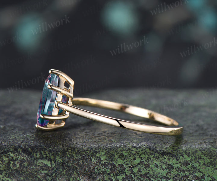 Hexagon Fantasy Cut Alexandrite Engagement Ring 6 Prong Solitaire Promise Ring Minimalist Color Change Gemstone Wedding Ring