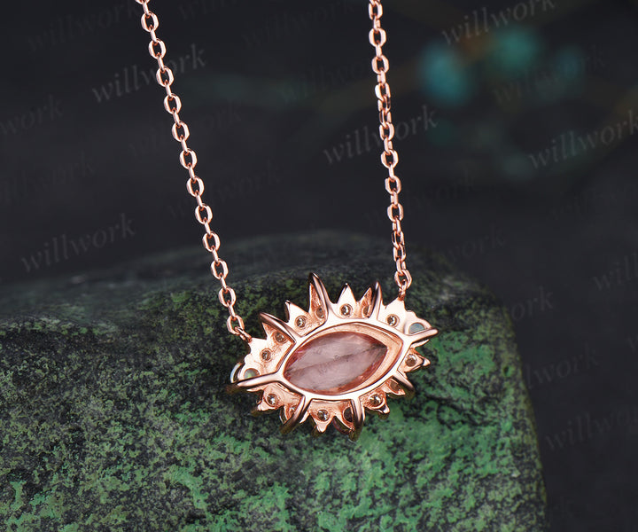 Marquise padparadscha pink sapphire necklace moissanite opal accents pink tourmaline pendant gifts for her