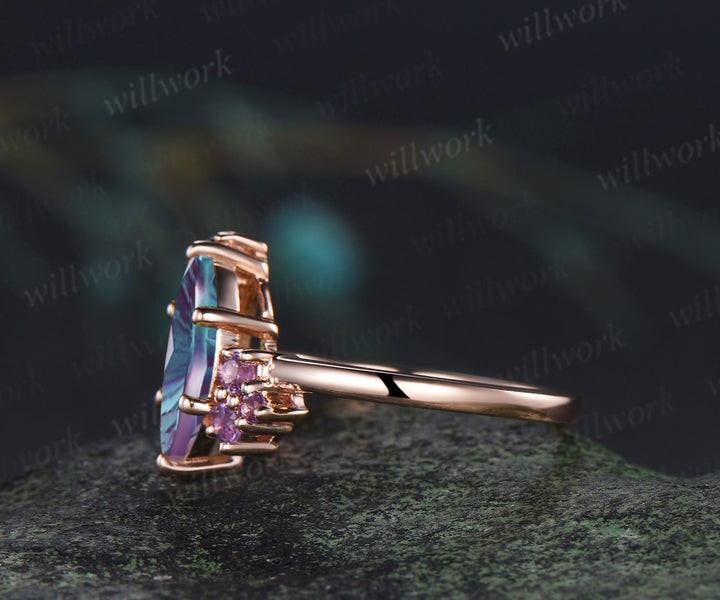 Marquise fantasy cut alexandrite engagement ring retro cluster peridot amethyst bridal wedding ring June birthstone ring