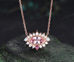 Marquise padparadscha pink sapphire necklace moissanite opal accents pink tourmaline pendant gifts for her