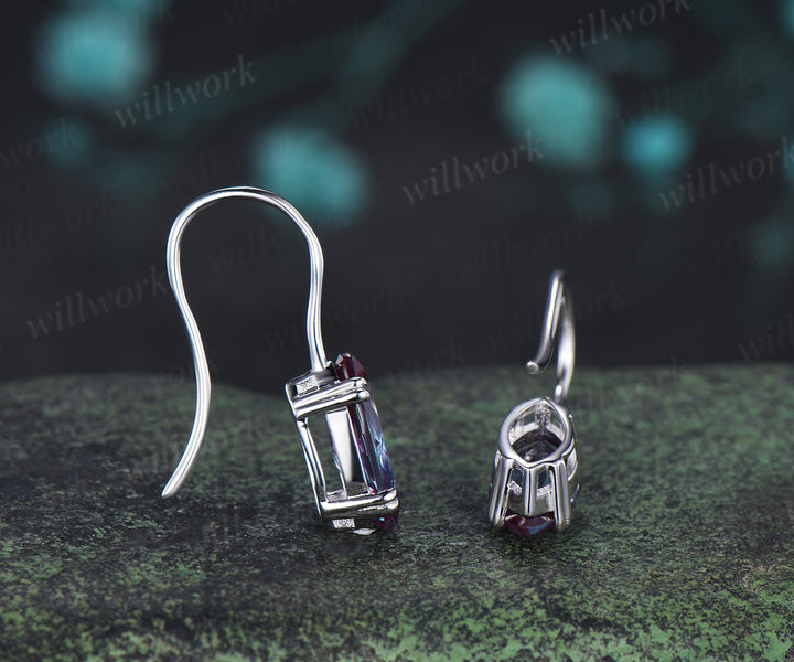 Marquise cut alexnadrite drop earrings minimalist 8 prongs solitaire color change gemstone hook earrings gifts for women