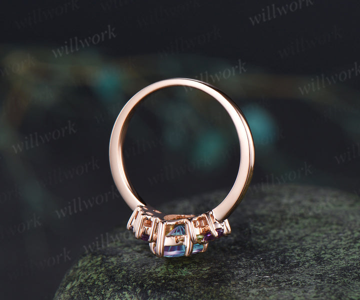 Marquise fantasy cut alexandrite engagement ring retro cluster peridot amethyst bridal wedding ring June birthstone ring
