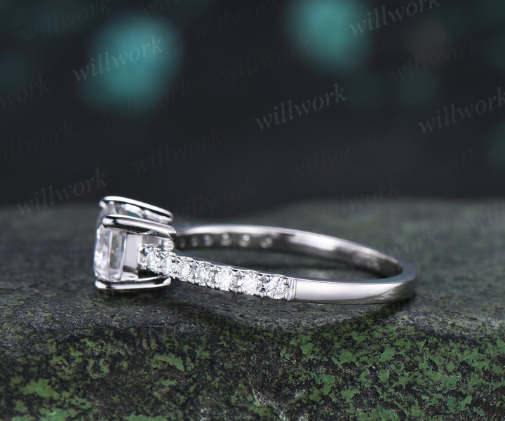 East to West Emerald Cut Moissanite Engagement Ring Moissanite Half Eternity Promise Ring Anniversary Gifts