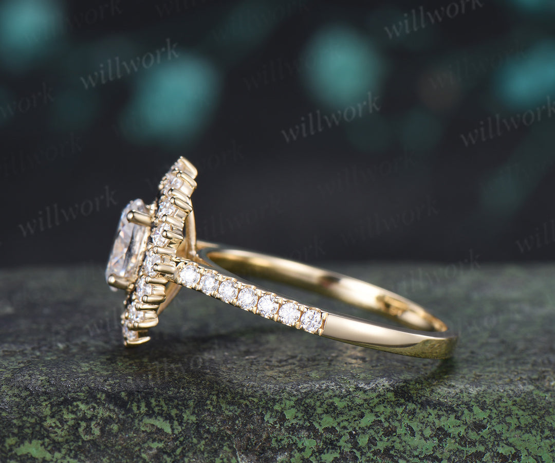 Vintage Oval Cut Moissanite Engagement Ring Moissanite Black Spinel Double Halo Half Eternity Band  Unique Promise Ring