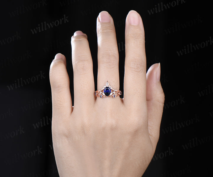 Vintage pear cut sapphire engagement ring elegant milgrain hollow filigree promise ring