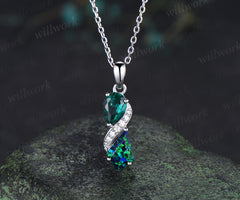 Infinity pear cut emerald kite cut black opal pendant toi et moi moissanite accents pendant necklace