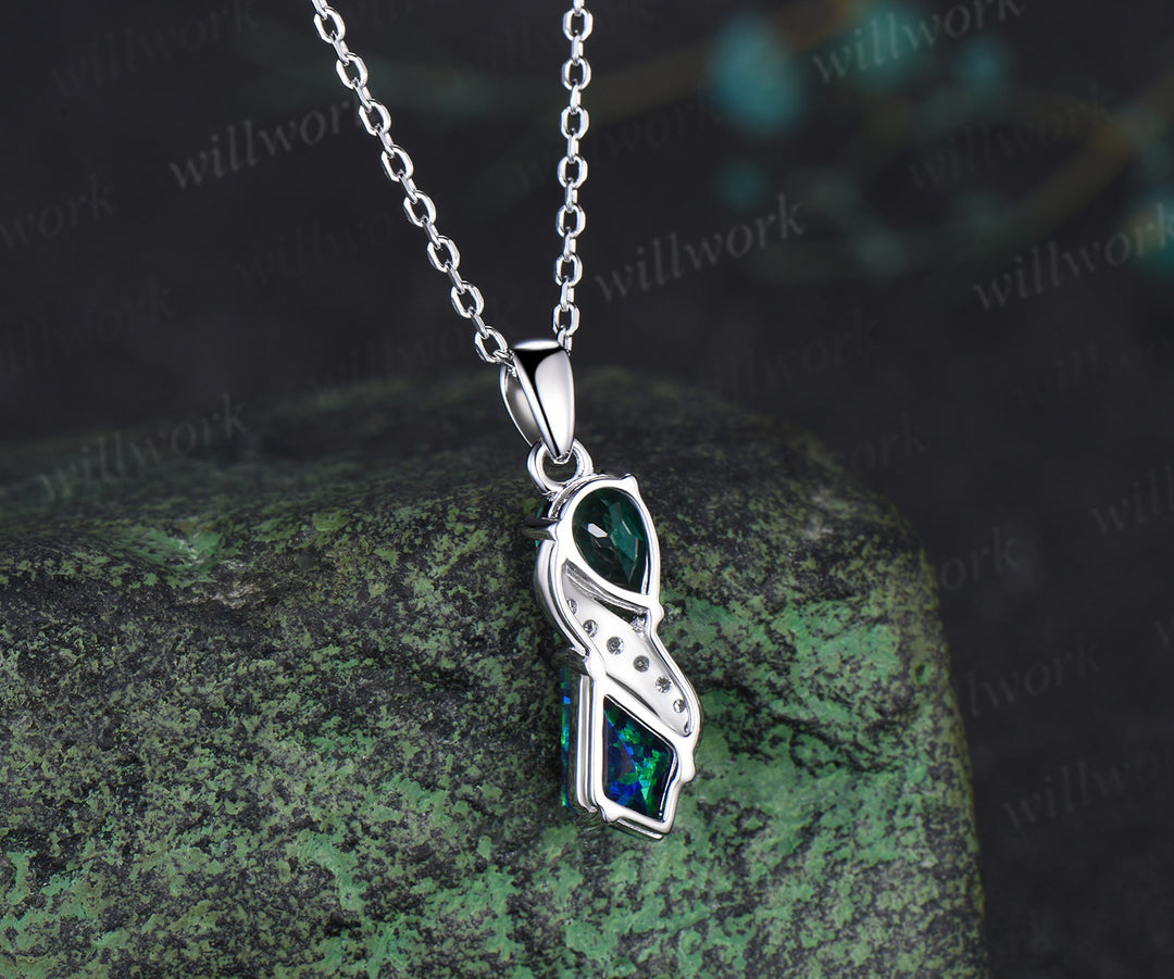 Infinity pear cut emerald kite cut black opal pendant toi et moi moissanite accents pendant necklace