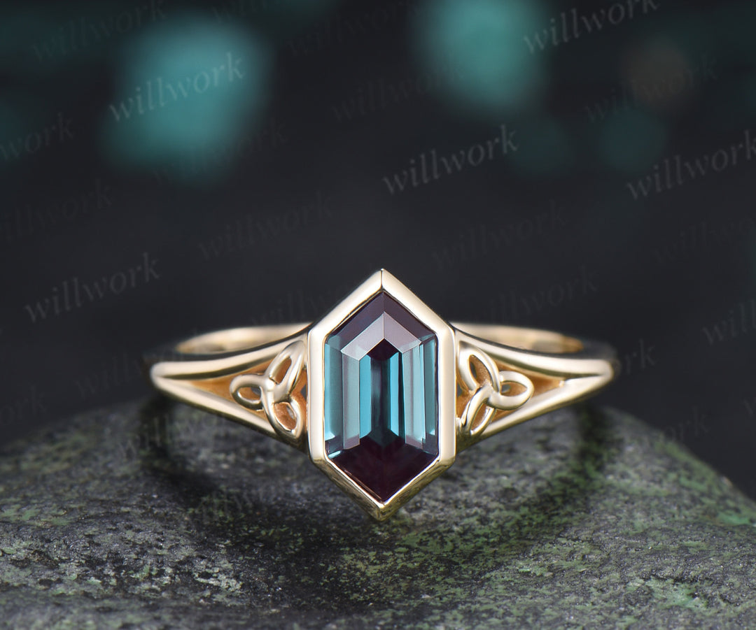 Hexagon Cut Citrine Engagement Ring Set Celtic Knot Ring Infinity Twisted Moissanite Band November Birthstone Bridal Set (Copy)