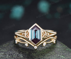 Hexagon Cut Citrine Engagement Ring Set Celtic Knot Ring Infinity Twisted Moissanite Band November Birthstone Bridal Set (Copy)