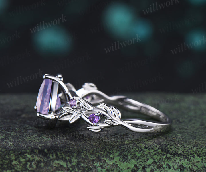 Unique trillion cut lavender amethyst engagement ring star leaf twig amethyst accent five stones promise ring
