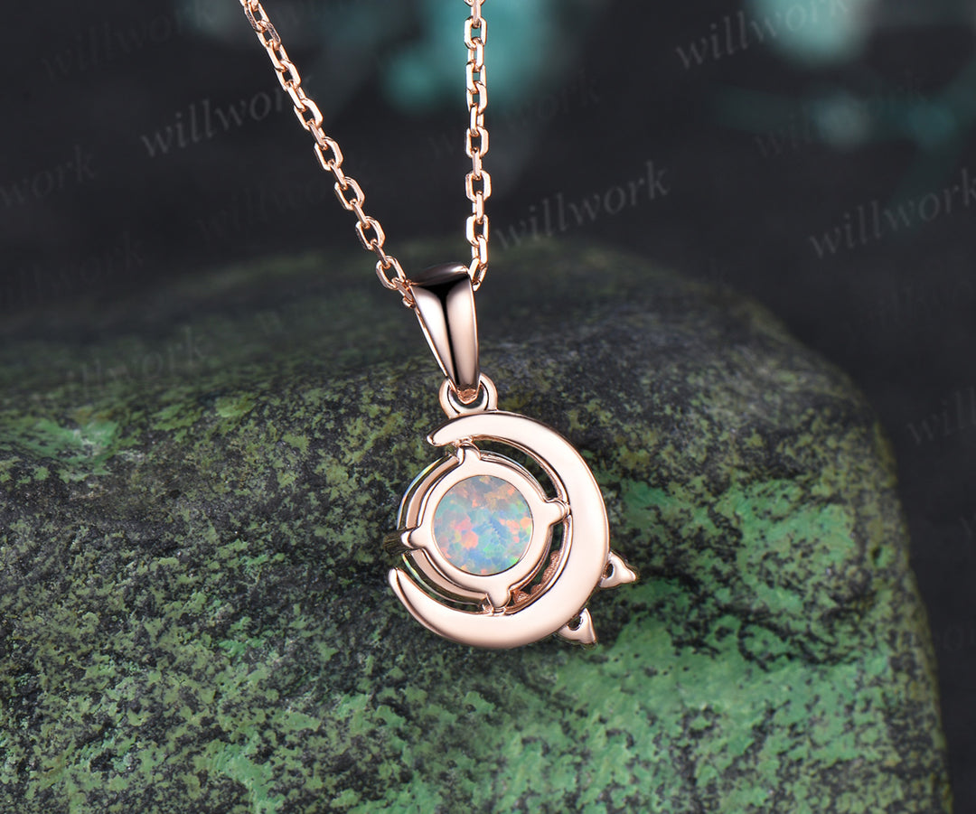 Art Deco Moon Round Opal Necklace Peridot Alexandrite Cluster Pendant October Birthstone Necklace Gifts
