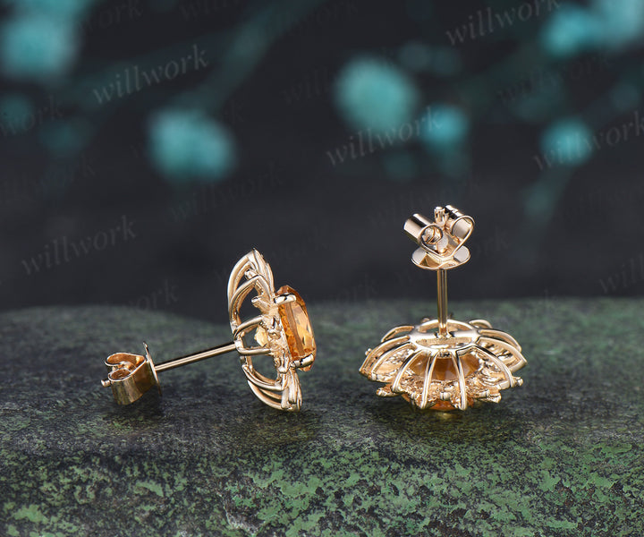 Round Cut Yellow Citrine Sunflower Stud Earrings Nature Inspired Citrine Flower Earrings November Birthstone Gift