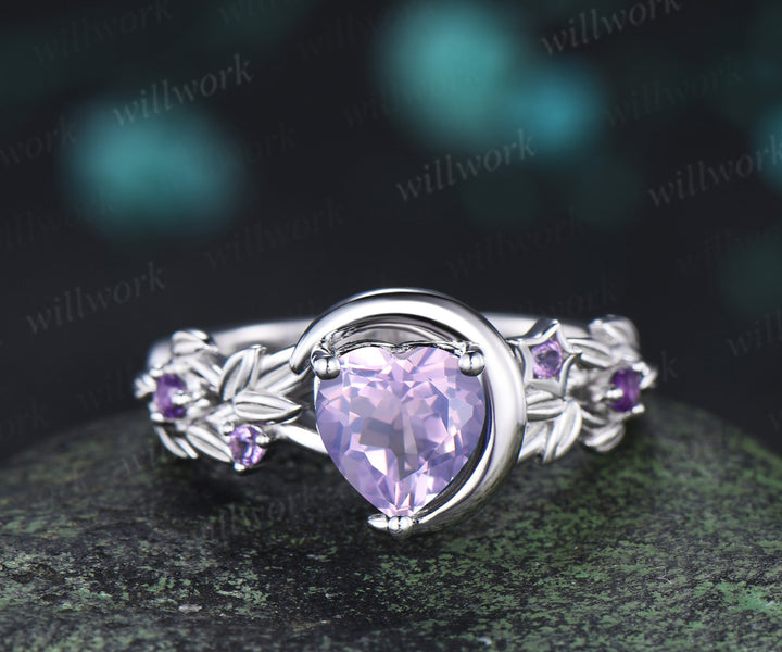 Unique trillion cut lavender amethyst engagement ring star leaf twig amethyst accent five stones promise ring