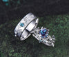 Vintage Round Alexandrite Leaf Bridal Ring Set & Leaf Vine Floral Engraved Alexandrite Men Wedding Ring Enchanted Couple Ring Set