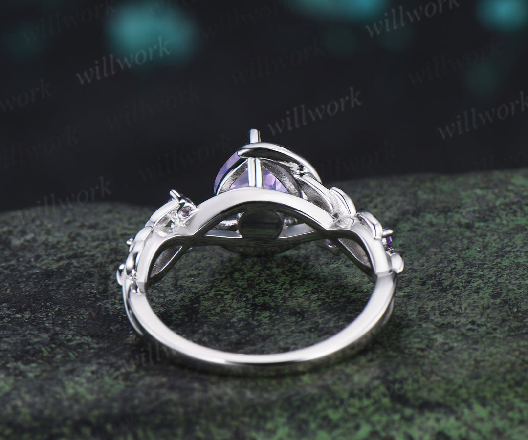 Unique trillion cut lavender amethyst engagement ring star leaf twig amethyst accent five stones promise ring