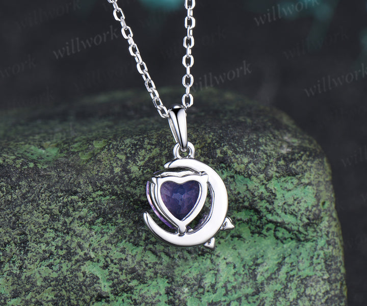 Heart shaped natural lavender amethyst moon earrings necklace set moissanite cluster natural crystal jewelry bridal set gift for her