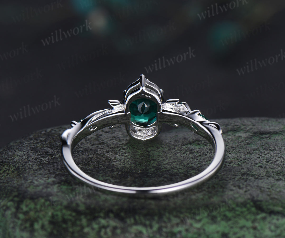 1ct round cut emerald engagement ring dainty moon diamond cluster ring nature-inspired leaf vines wedding ring May birthstone gifts