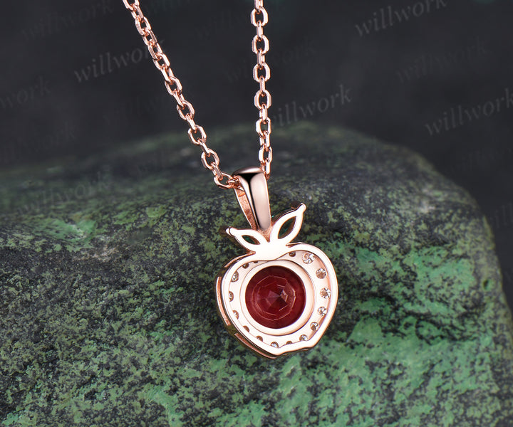 Round Ruby Apple Necklace Marquise Emerald Moissanite Halo Pendant Cute Fruit Inspired Necklace for Women