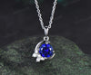 Vintage round sapphire necklace white gold diamonds cluster moon snowdrift pendant women gifts for her