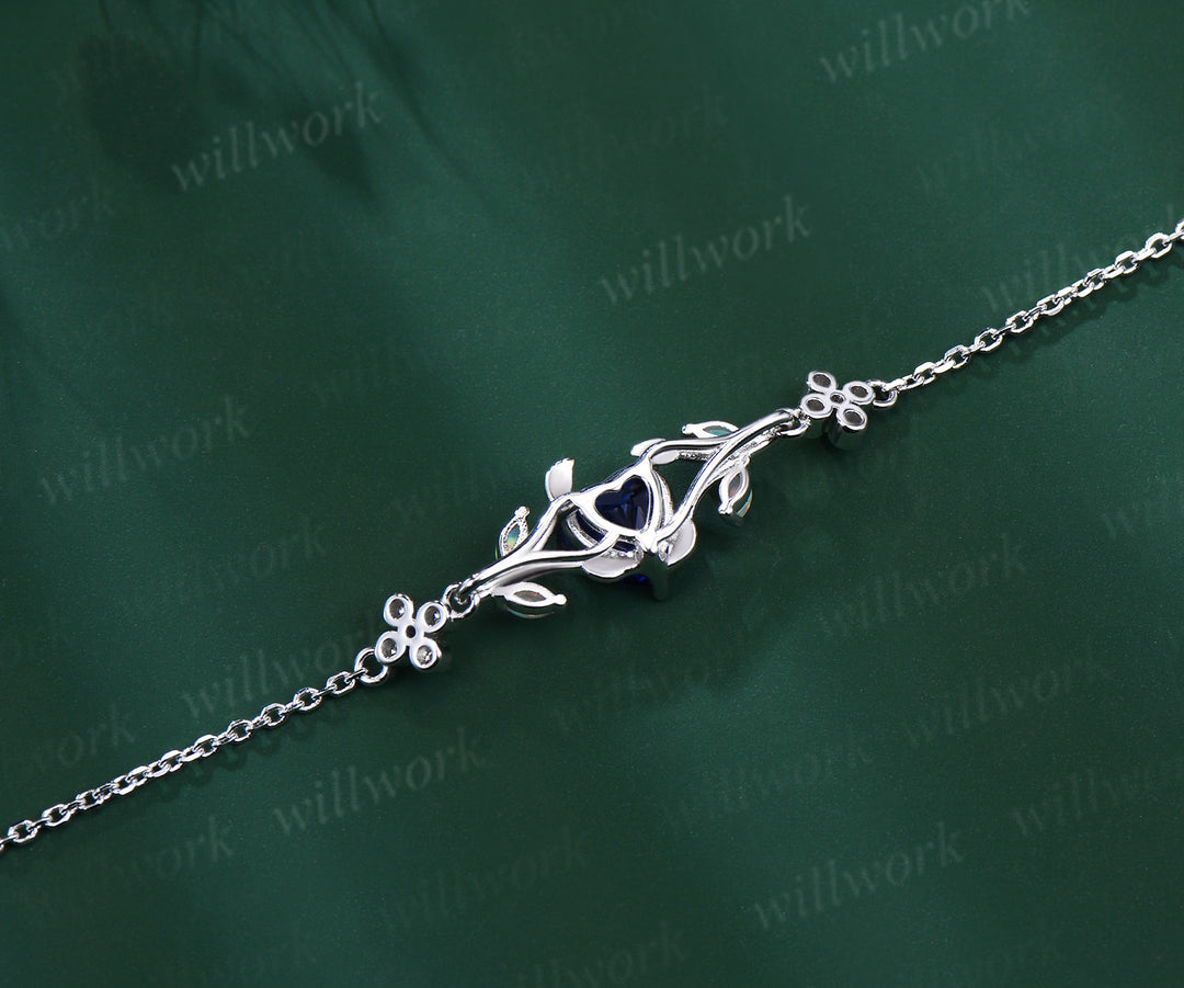 6.5mm heart sapphire nature inspired leaf bracelets art deco marquise opal clover moissanites adjustable bracelet