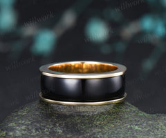 Unique Black Onyx Wedding Band for Men Black Onyx Inlay Ring Unique Modern Men Ring